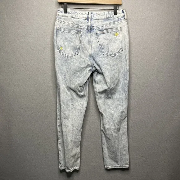 PacSun Womens 28 Mom Jeans Distressed Light Wash Daisy Embroidery - Picture 3 of 9